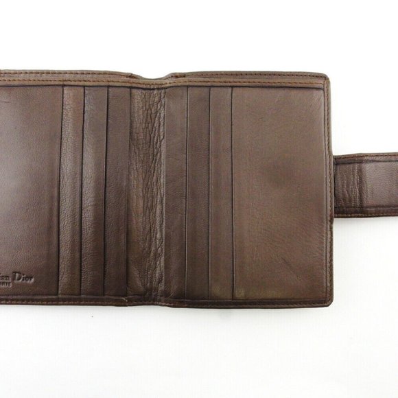 DIOR Bi -fold Wallet Logo Plate Leather Authentic - Picture 4 of 10